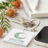 Elegant Green Floral Crescent Ramadan Mubarak Arab Sleutelhanger (Voorkant Rechts)