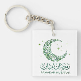 Elegant Green Floral Crescent Ramadan Mubarak Arab Sleutelhanger
