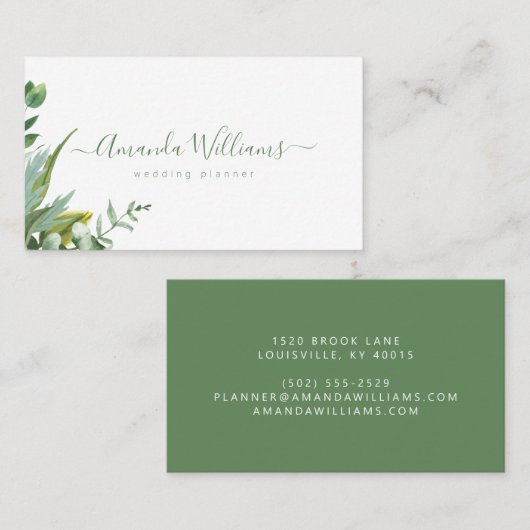 Elegant Green Floral Design Visitekaartje (Voorkant / Achterkant)