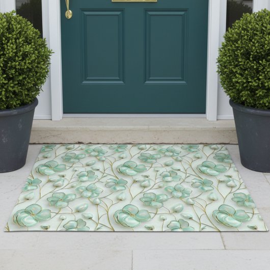 Elegant Green Floral Door Mat