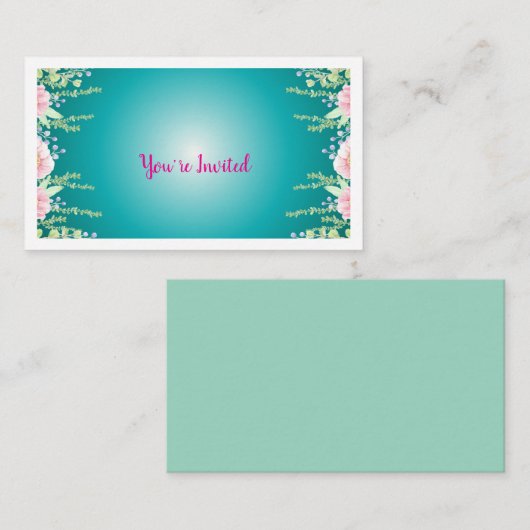 Elegant Green Floral  Enclosure Card  Informatiekaartje (Voorkant / Achterkant)