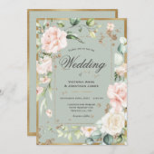 Elegant Green Floral Gold Rustic Wedding Kaart (Voorkant / Achterkant)