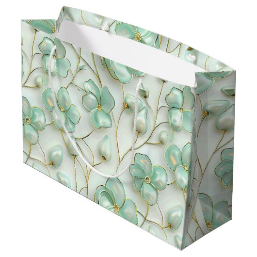 Elegant Green Floral Groot Cadeauzakje (Achterkant Gekanteld)