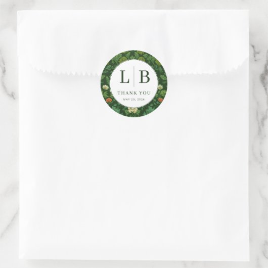 Elegant Green Floral Initials Ronde Sticker (Tas)