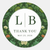 Elegant Green Floral Initials Ronde Sticker (Voorkant)