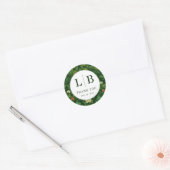 Elegant Green Floral Initials Ronde Sticker (Envelop)