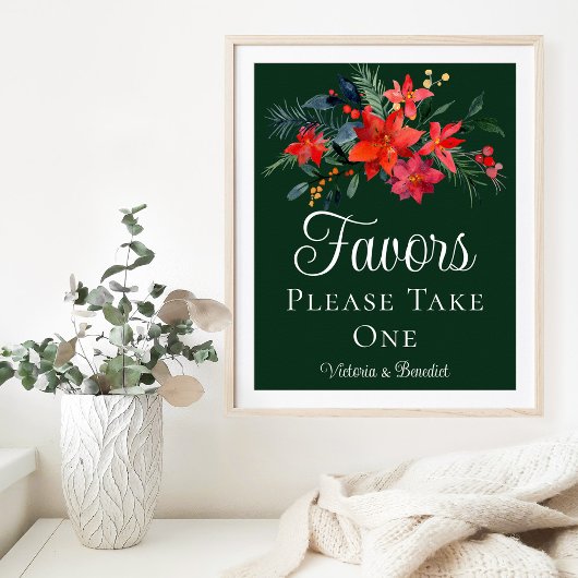 Elegant Green Floral kerstbruiloft Favors Poster