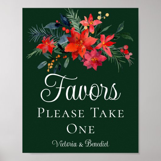 Elegant Green Floral kerstbruiloft Favors Poster (Voorkant)