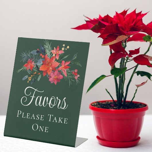 Elegant Green Floral kerstbruiloft Favors Reclamebord Met Voetstuk