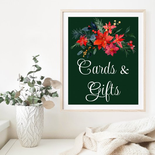 Elegant Green Floral kerstbruiloft kaartjes cadeau Poster