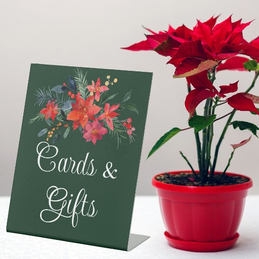 Elegant Green Floral kerstbruiloft kaartjes cadeau Reclamebord Met Voetstuk