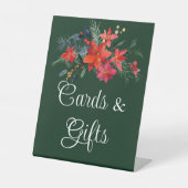 Elegant Green Floral kerstbruiloft kaartjes cadeau Reclamebord Met Voetstuk (Voorkant)