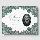 Elegant  Green Floral Lace Funeral Photo Gastenboek (Voorkant)