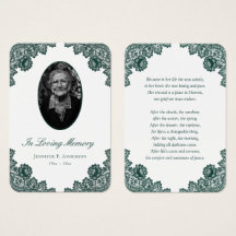 Elegant  Green Floral Lace Memorial Kaarten