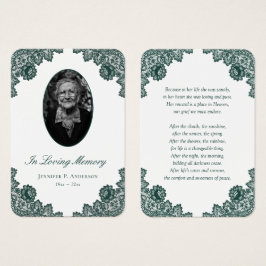 Elegant  Green Floral Lace Memorial Kaarten Visitekaartje