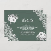 Elegant Green Floral Lace Wedding Details Informatiekaartje (Voorkant / Achterkant)