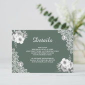Elegant Green Floral Lace Wedding Details Informatiekaartje (Staand voorkant)