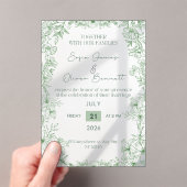 Elegant Green Floral Line Art Wedding Invitation Acryl Uitnodigingen (Insitu (Draagbaar))