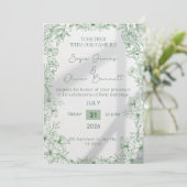 Elegant Green Floral Line Art Wedding Invitation  Kaart (Staand voorkant)