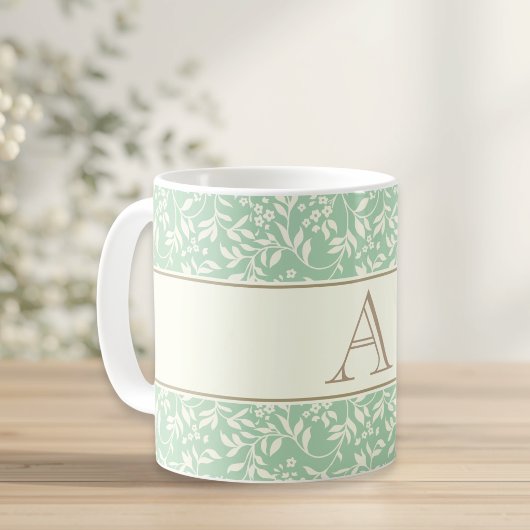  Elegant Green Floral Monogram Koffiemok