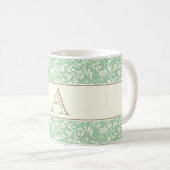  Elegant Green Floral Monogram Koffiemok (Voorkant rechts)