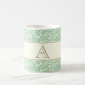  Elegant Green Floral Monogram Koffiemok (Center)