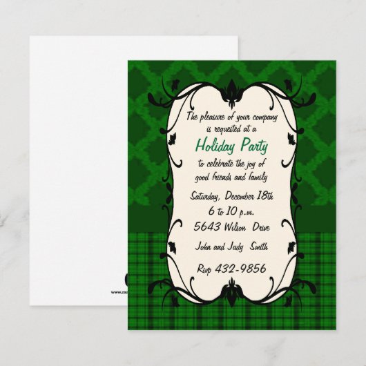 Elegant Green Floral & Pset Holiday Uitnodiging (Voorkant / Achterkant)