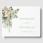 Elegant Green Floral Rozen Wedding Gastenboek (Voorkant)