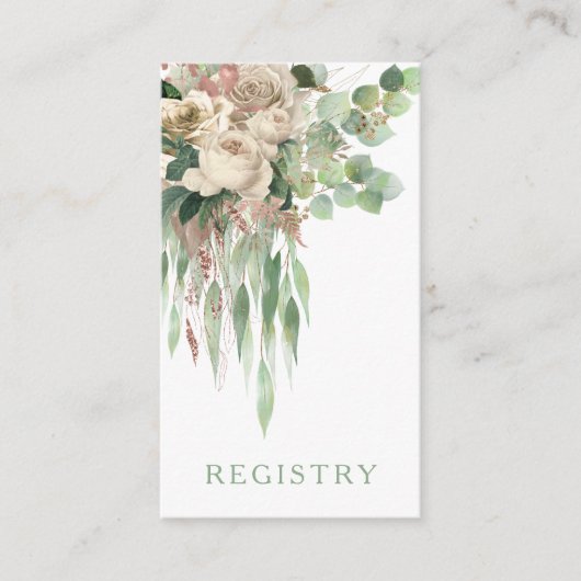 Elegant Green Floral Rozen Wedding Registry Informatiekaartje (Voorkant)