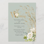 Elegant Green Floral Rustic Script Wedding Kaart (Voorkant)