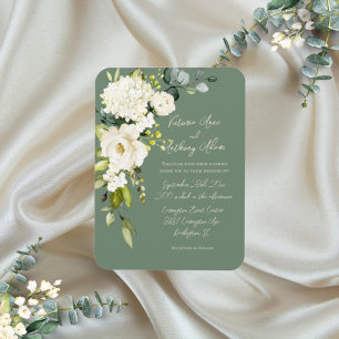 Elegant Green Floral Script Wedding Invitation Magneet