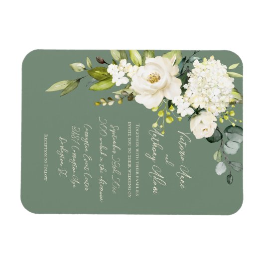 Elegant Green Floral Script Wedding Invitation Magneet (Horizontaal)