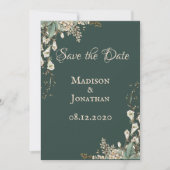 Elegant Green Floral Script Wedding Save The Date (Voorkant)