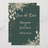 Elegant Green Floral Script Wedding Save The Date (Voorkant / Achterkant)