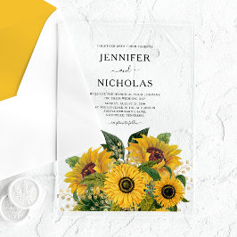 Elegant Green Floral Sunflower Wedding Acryl Uitnodigingen