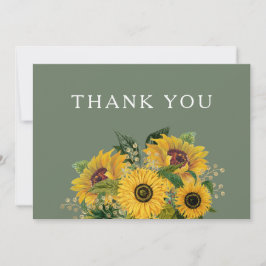 Elegant Green Floral Sunflower Wedding Bedankkaart
