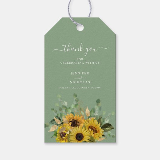 Elegant Green Floral Sunflower Wedding Cadeaulabel (Voorkant)