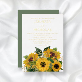 Elegant Green Floral Sunflower Wedding Gold Folie Uitnodiging