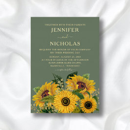 Elegant Green Floral Sunflower Wedding Gold Folie Uitnodiging