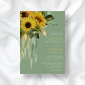 Elegant Green Floral Sunflower Wedding Gold Folie Uitnodiging