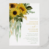 Elegant Green Floral Sunflower Wedding Gold Folie Uitnodiging (Voorkant)