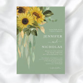 Elegant Green Floral Sunflower Wedding Kaart