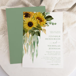 Elegant Green Floral Sunflower Wedding Kaart