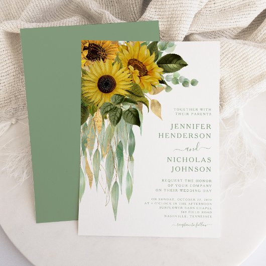 Elegant Green Floral Sunflower Wedding Kaart