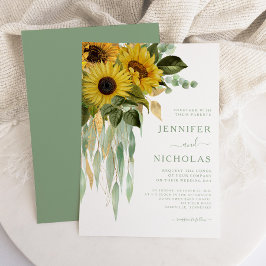 Elegant Green Floral Sunflower Wedding Kaart