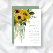 Elegant Green Floral Sunflower Wedding Kaart