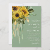 Elegant Green Floral Sunflower Wedding Kaart (Voorkant)