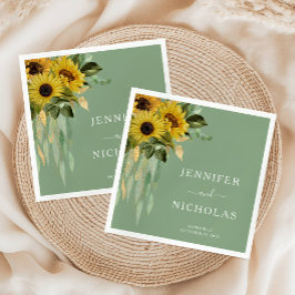 Elegant Green Floral Sunflower Wedding Servet