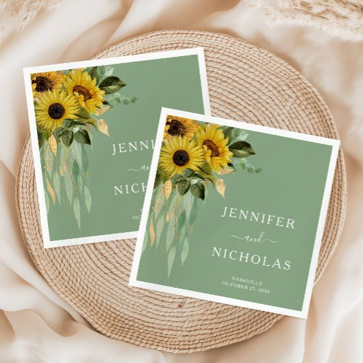Elegant Green Floral Sunflower Wedding Servet