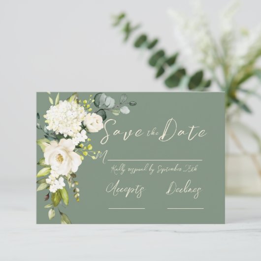 Elegant Green Floral Waterverf Sparen de Datum Save The Date (Staand voorkant)